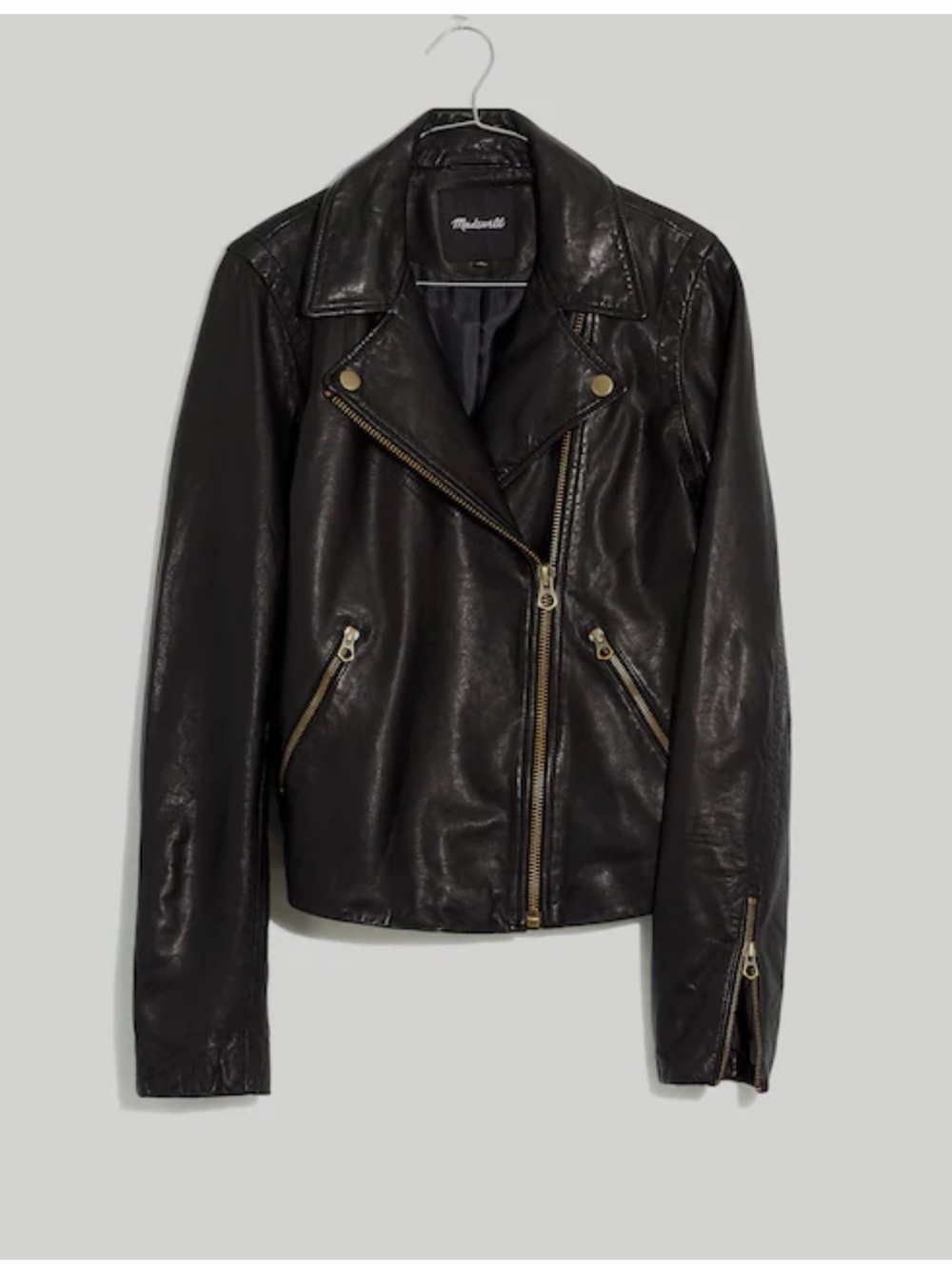Madewell Washed Leather Motorcycle Jacket: Brass Hardware Edition Black Large